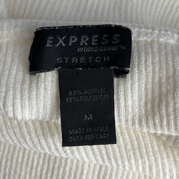 Vintage Y2k Express White Ribbed Knit Midi Skirt Medium - Picture 4 of 5